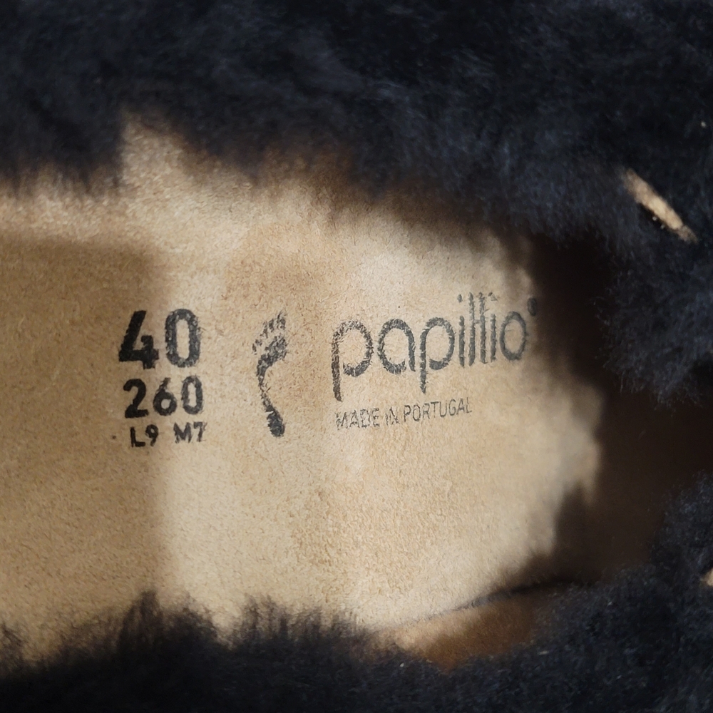 Papillio Birkenstock Fanny Teddy Wedge Mule Black Shearling Sherpa Sz 40/US Sz 9 - Picture 4 of 12